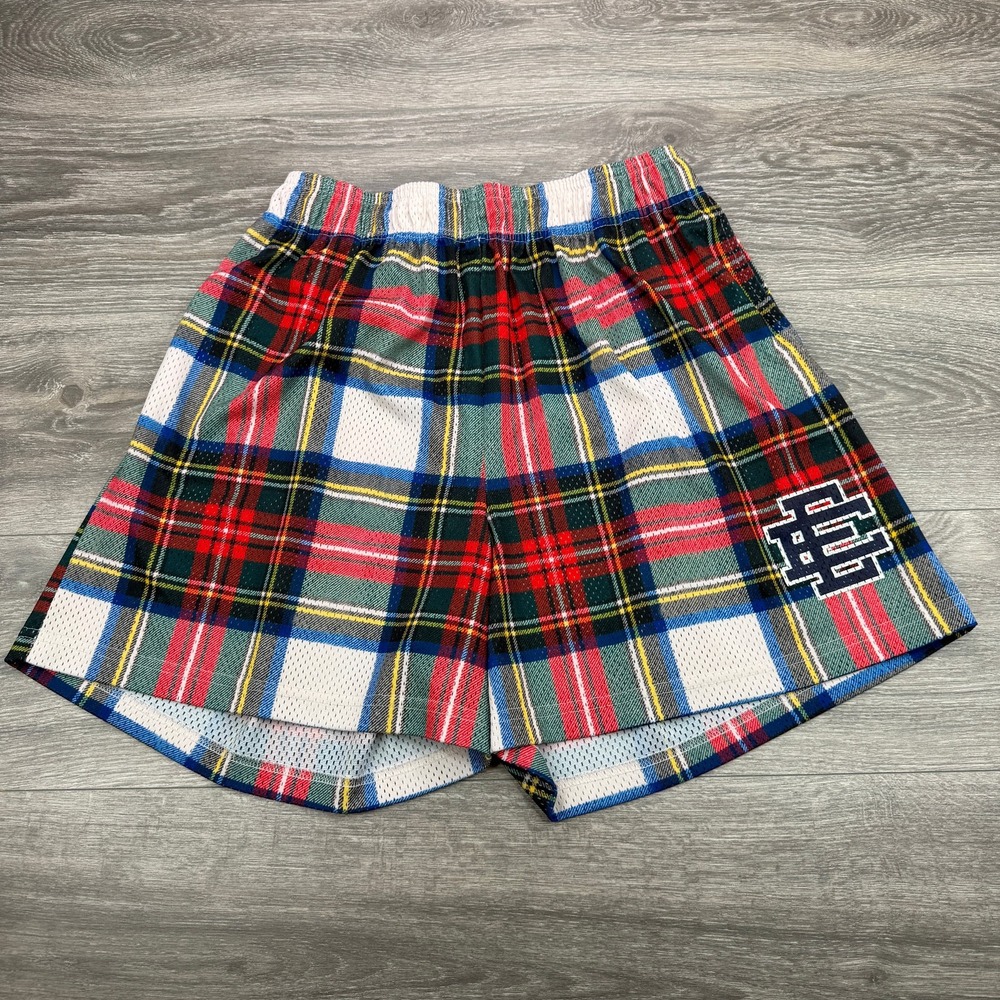 Eric Emanuel EE Mesh Shorts Mens XXL Red Green Blue Tartan Plaid Basketball EUC